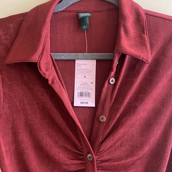 WILD FABLE Burgundy button down cinched dress - Picture 5 of 6